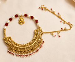 Royal  Bridal Nath with Ruby Beads & Pearl Tassels